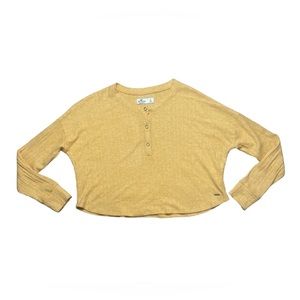 Hollister mustard yellow crop long sleeve quarter button shirt